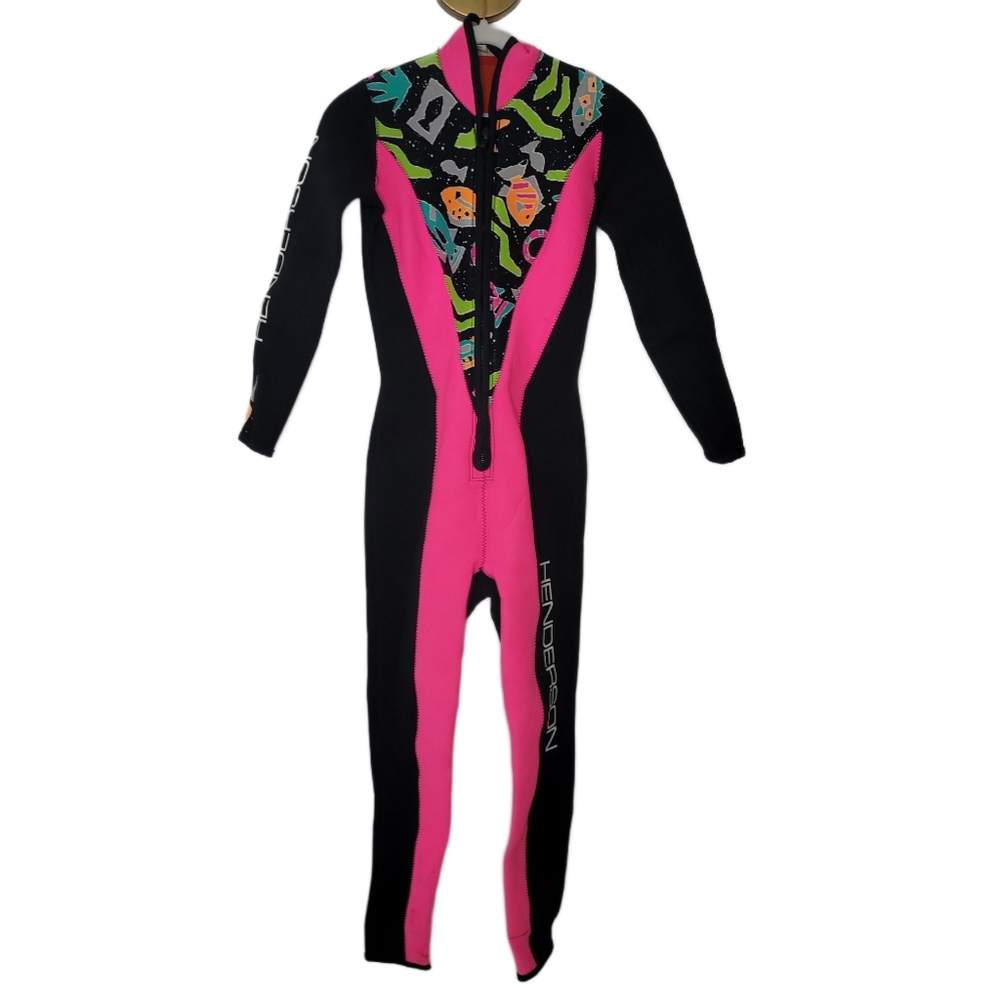 Henderson women's size 6 wet suit surf scuba neon tropical fish black pink. UsA